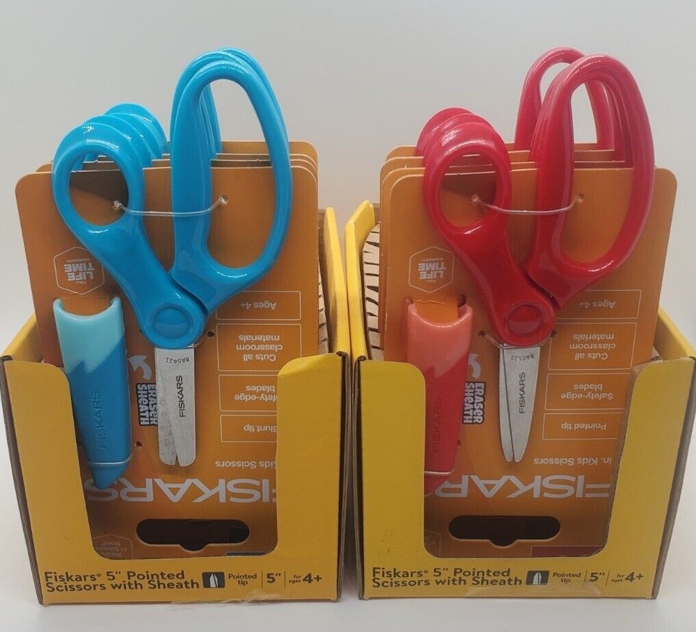 Fiskars Scissors 5" Eraser Sheath, Flip Sharpener Lot of 8 New with Packaging